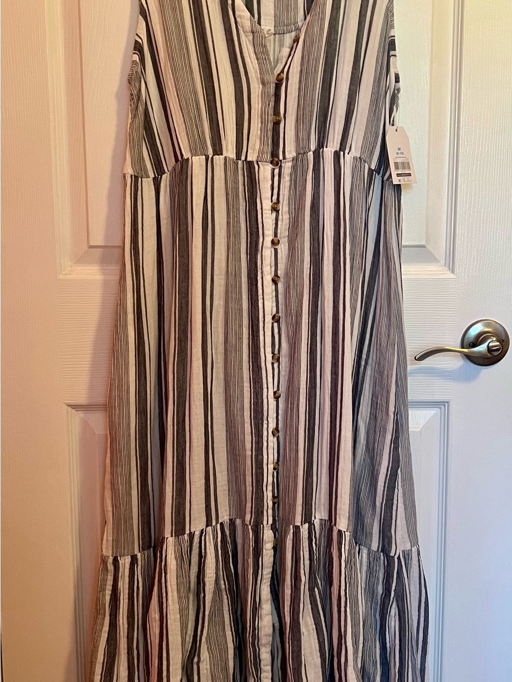 Time and Tru Striped Button-Front Maxi Dress in White and Gray